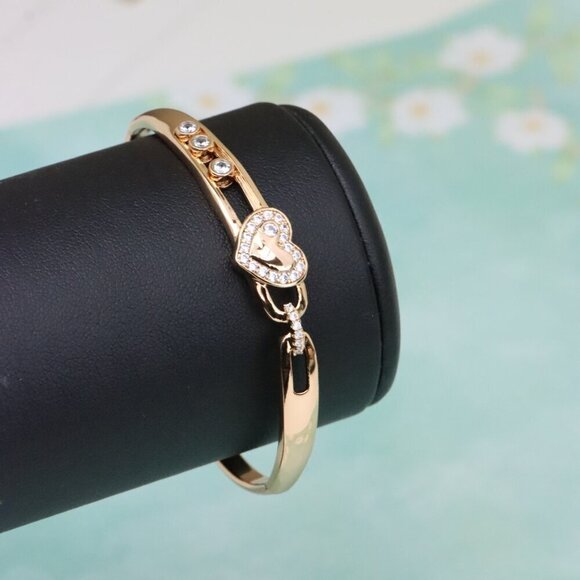 Rose Gold Bangle with Crystal Heart Center, XPBL0579 - Picture 5 of 12